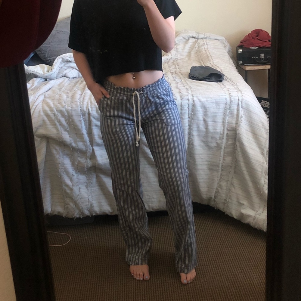 Striped, beach pants with drawstring waist!
